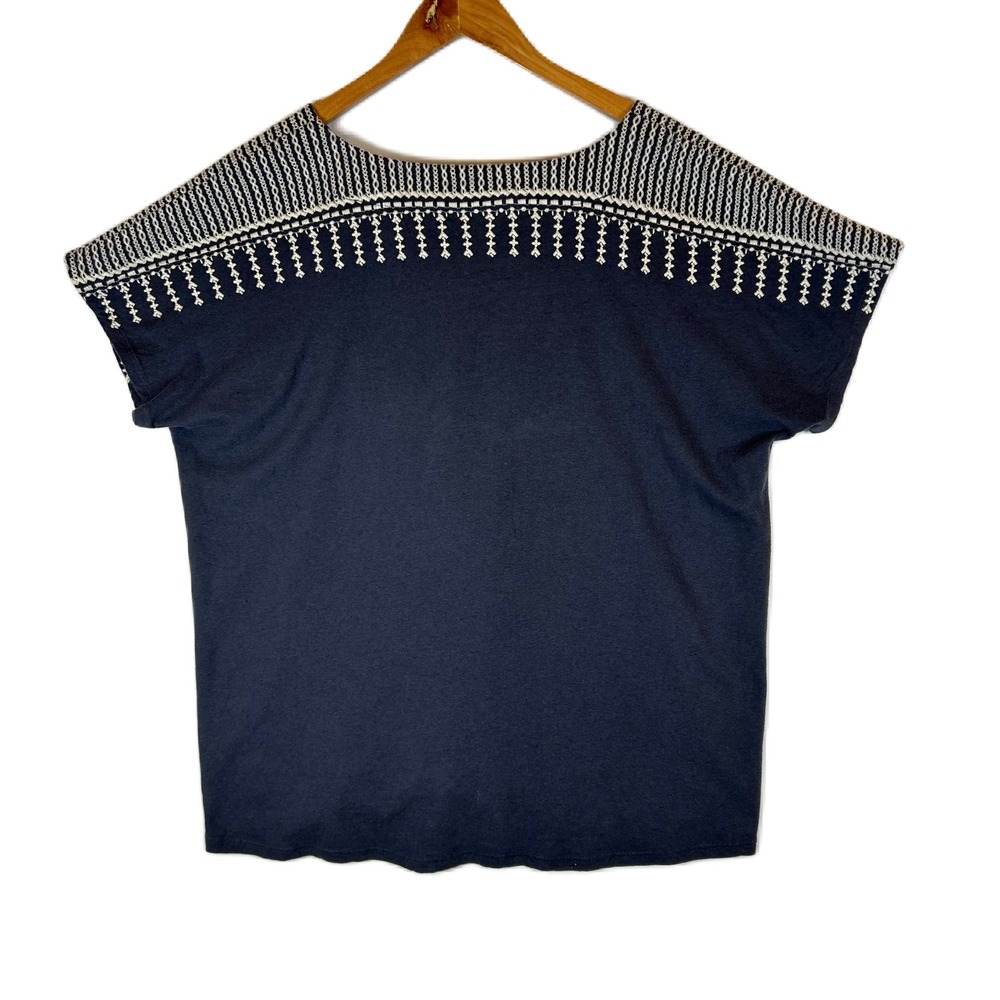 Pure Jill J Jill Embroidered V Neck Top Gray Linen Cotton Blend Women's L - Picture 2 of 12